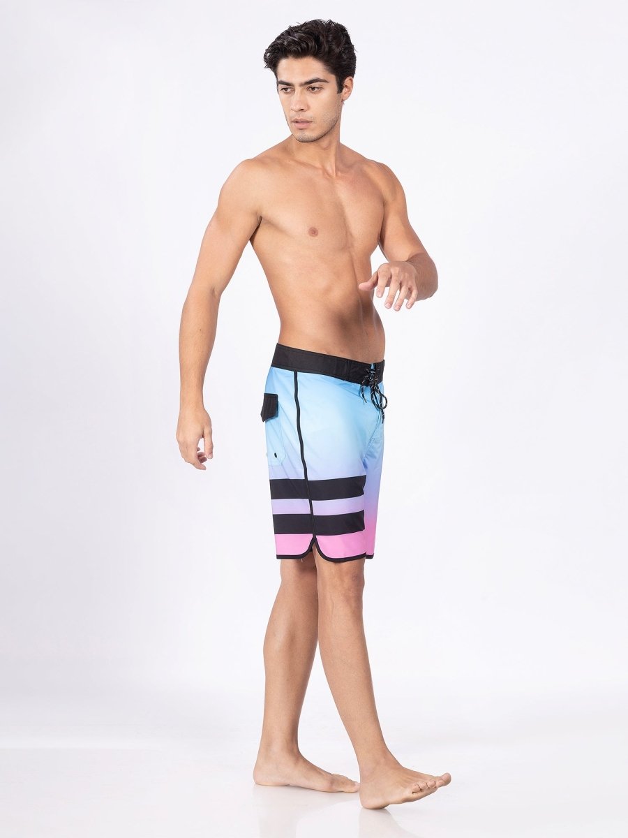 Light Blue and Pink Mid-Rise Quick Dry Swim Shorts - DIMEH