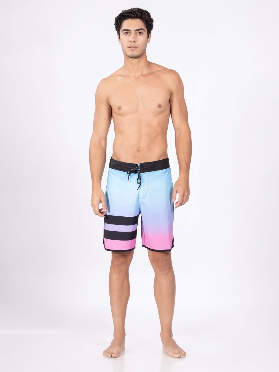 Light Blue and Pink Mid-Rise Quick Dry Swim Shorts - DIMEH