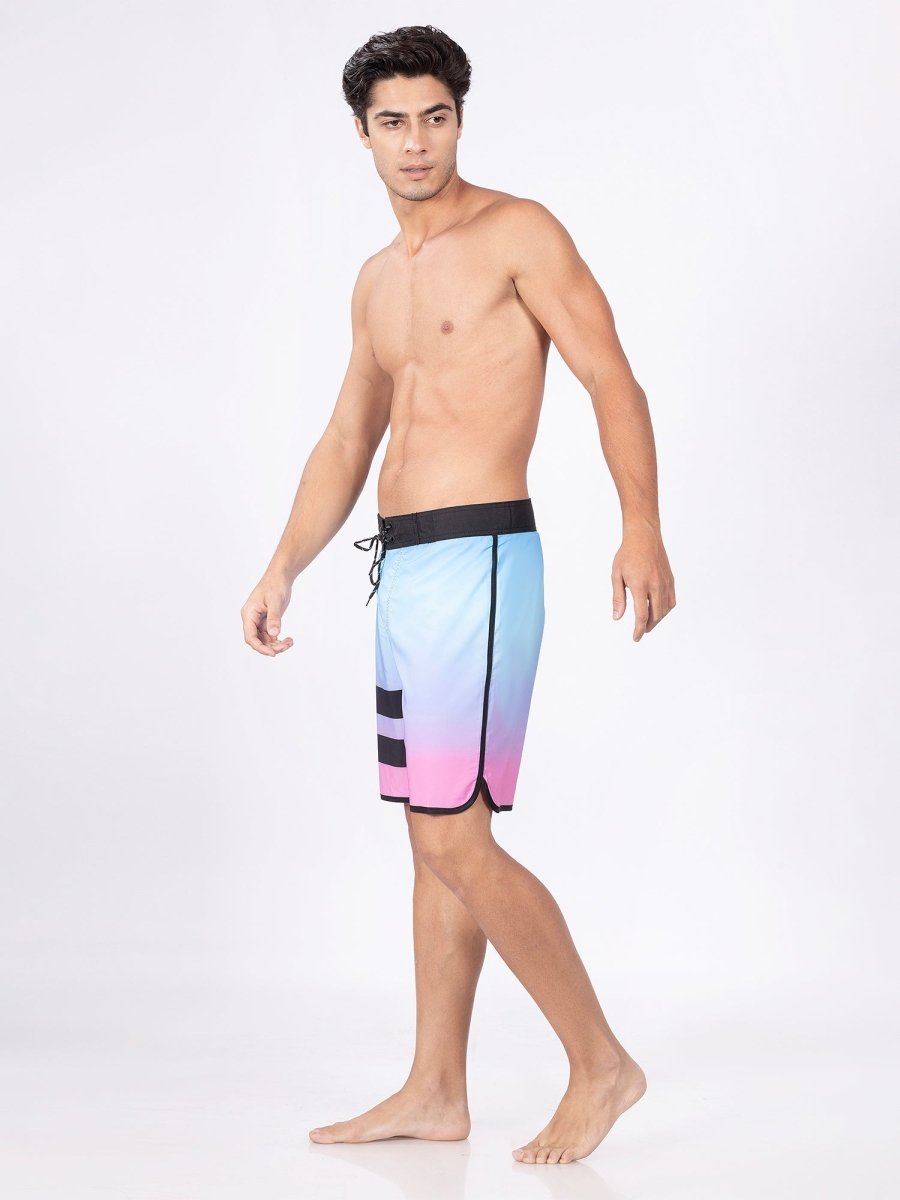 Light Blue and Pink Mid-Rise Quick Dry Swim Shorts - DIMEH