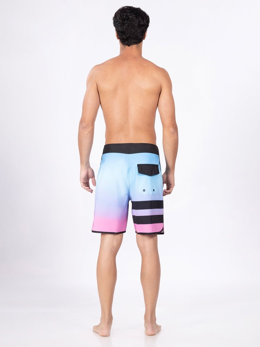 Light Blue and Pink Mid-Rise Quick Dry Swim Shorts - DIMEH