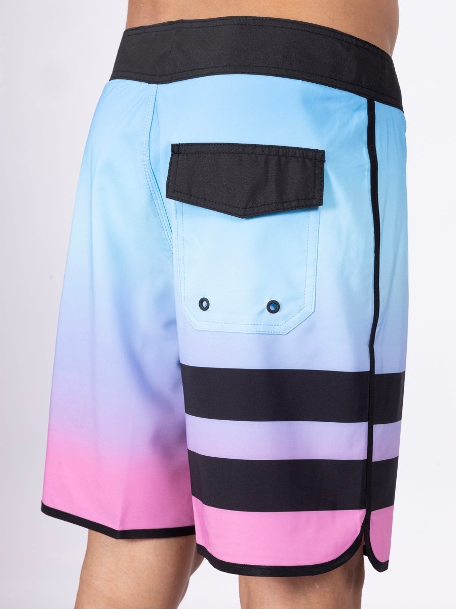 Light Blue and Pink Mid-Rise Quick Dry Swim Shorts - DIMEH