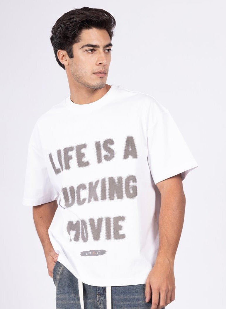 Lyf Is A Fkn Movie White Tee Men - DIMEH