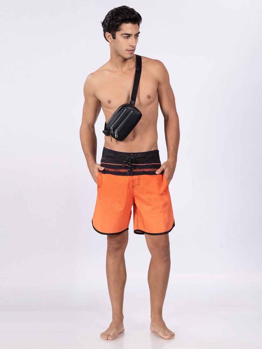 Orange Men Mid-Rise Quick Dry Swim Shorts - DIMEH