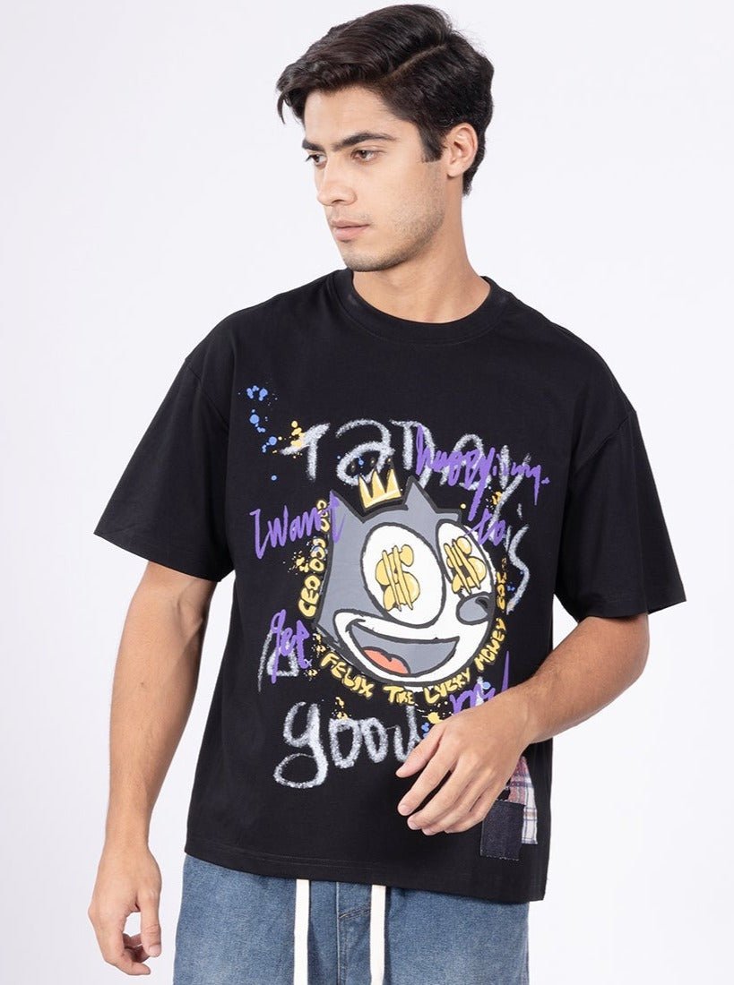 Sonic cat Black Oversized Tee Men - DIMEH