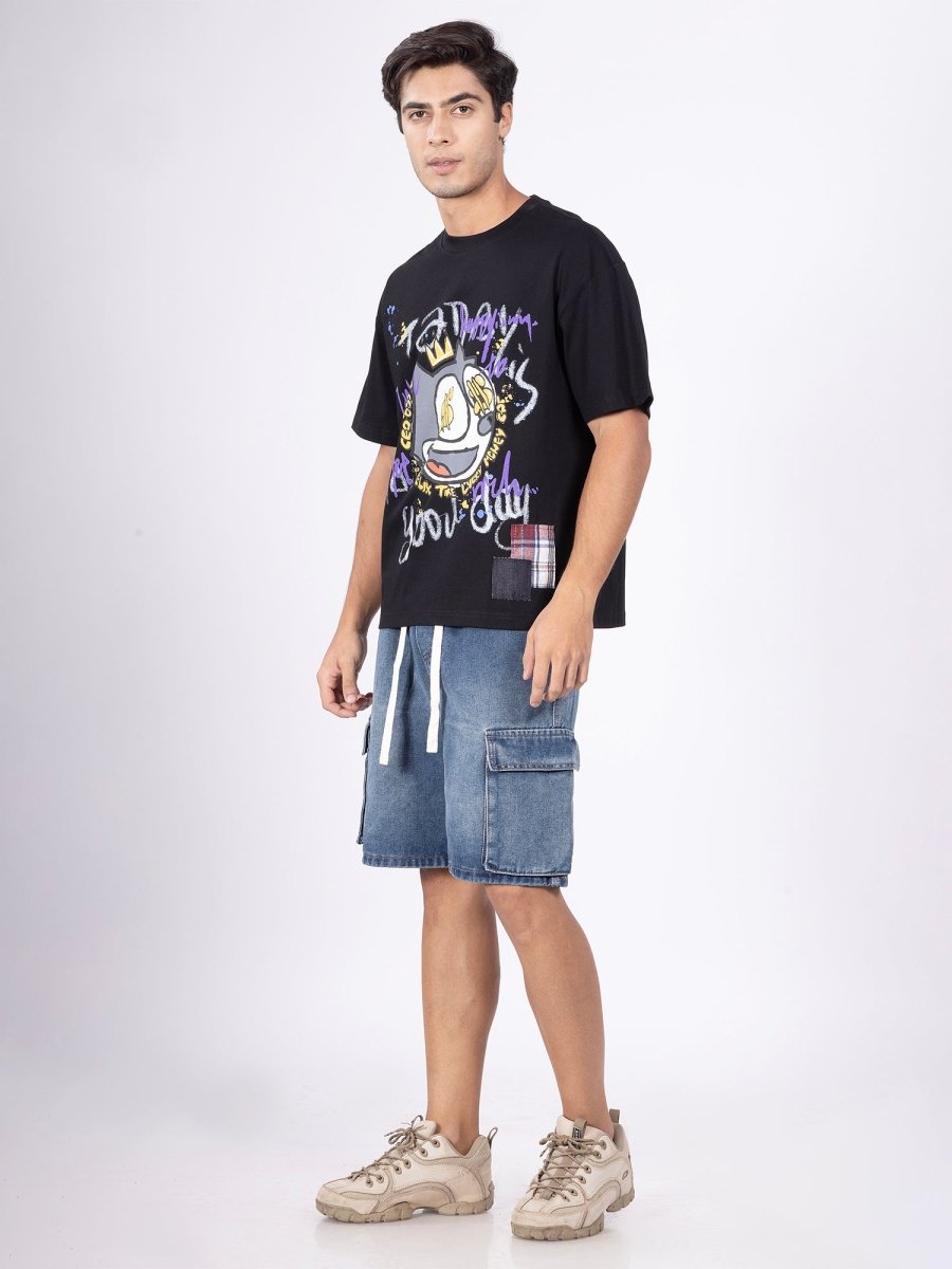 Sonic cat Black Oversized Tee Men - DIMEH