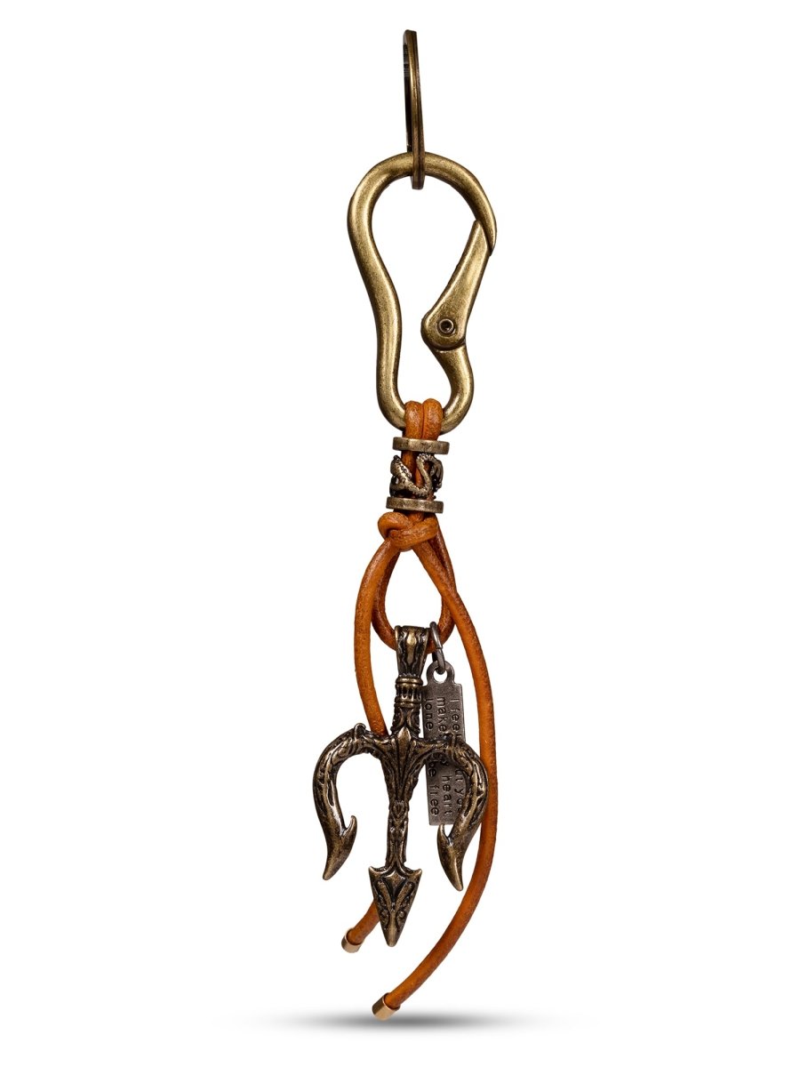 Trishul Tan Leather Keychain - DIMEH