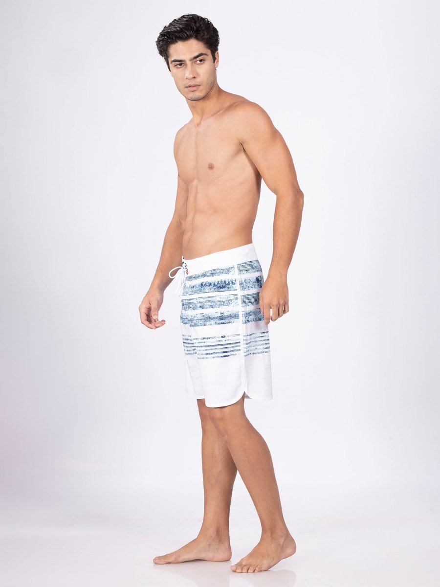 White Men Mid-Rise Quick Dry Swim Shorts - DIMEH