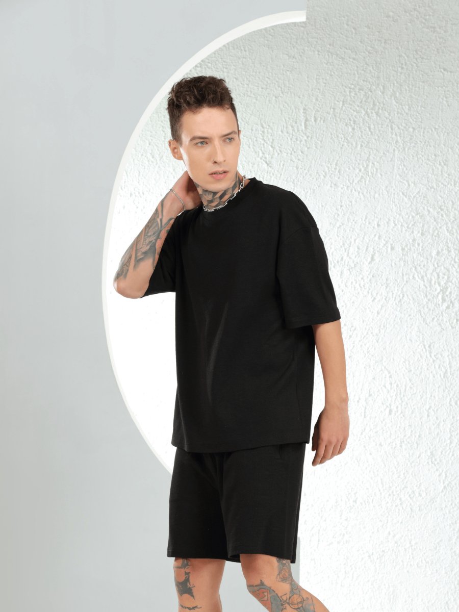 Waffle Oversized Black Co-ords - DIMEH