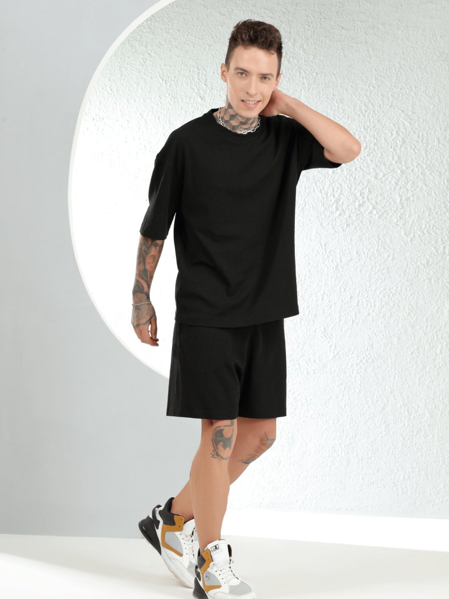 Waffle Oversized Black Co-ords - DIMEH