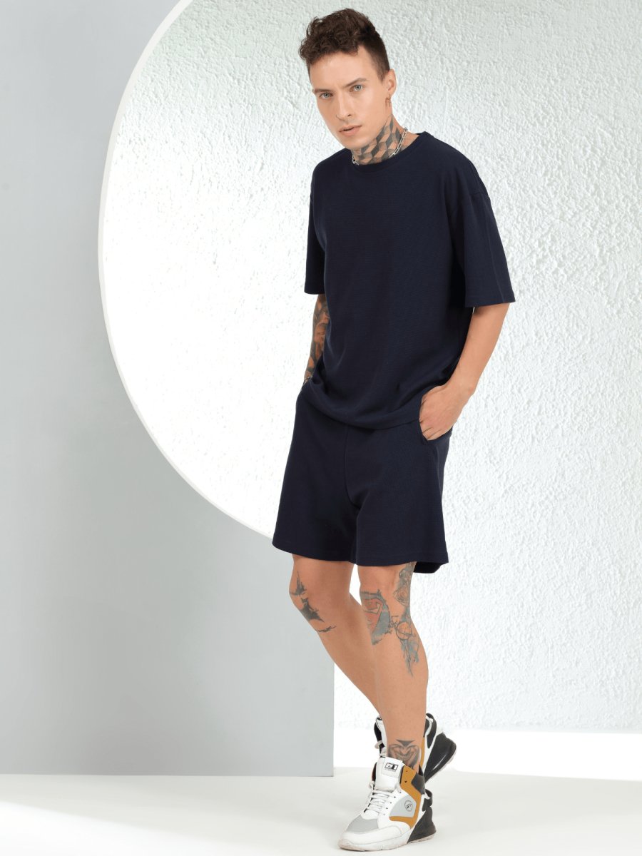 Waffle Oversized Navy Co-ords - DIMEH