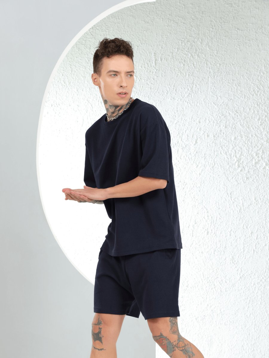 Waffle Oversized Navy Co-ords - DIMEH